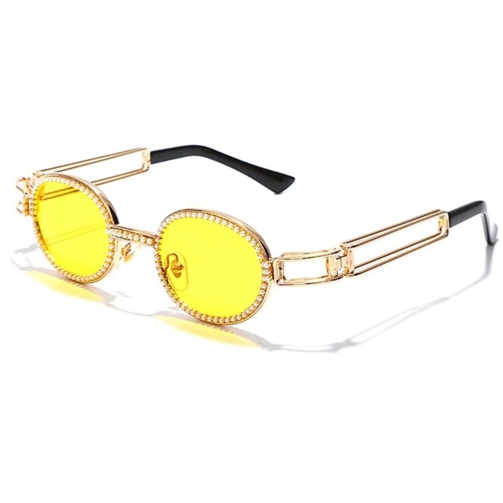 Sunglasses Round Frame Metal Arm Gold Metal Fashion‎ Shades Festival Bling Gafas